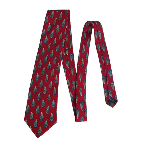 Vintage Chaps Tie Red Blue 100% Silk Made in USA Geometric - Picture 1 of 8